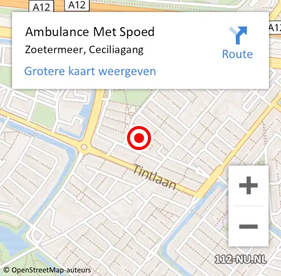 Locatie op kaart van de 112 melding: Ambulance Met Spoed Naar Zoetermeer, Ceciliagang op 4 januari 2025 20:49