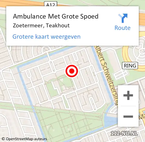 Locatie op kaart van de 112 melding: Ambulance Met Grote Spoed Naar Zoetermeer, Teakhout op 4 januari 2025 21:33