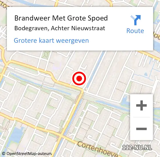 Locatie op kaart van de 112 melding: Brandweer Met Grote Spoed Naar Bodegraven, Achter Nieuwstraat op 4 januari 2025 21:49