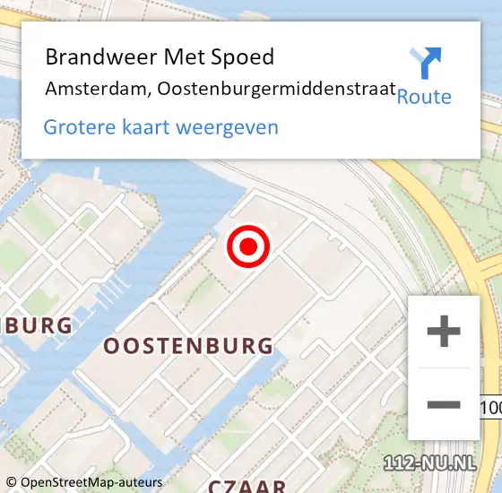 Locatie op kaart van de 112 melding: Brandweer Met Spoed Naar Amsterdam, Oostenburgermiddenstraat op 4 januari 2025 21:52