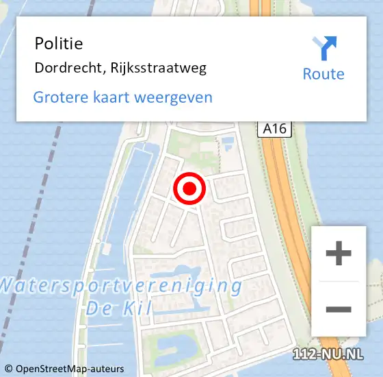 Locatie op kaart van de 112 melding: Politie Dordrecht, Rijksstraatweg op 4 januari 2025 22:19