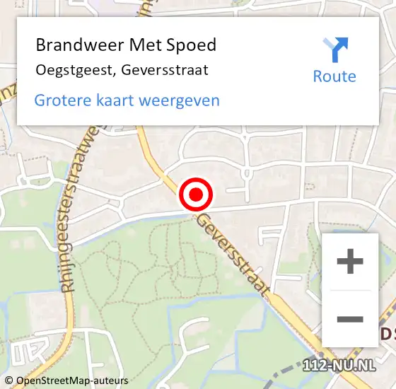 Locatie op kaart van de 112 melding: Brandweer Met Spoed Naar Oegstgeest, Geversstraat op 4 januari 2025 22:51