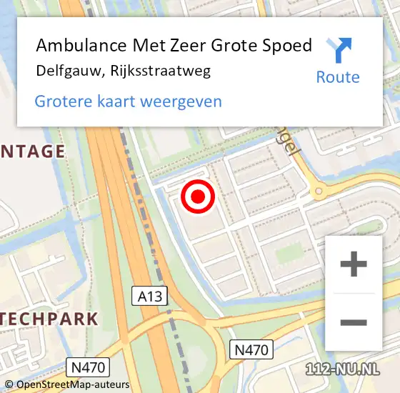 Locatie op kaart van de 112 melding: Ambulance Met Zeer Grote Spoed Naar Delfgauw, Rijksstraatweg op 4 januari 2025 23:01