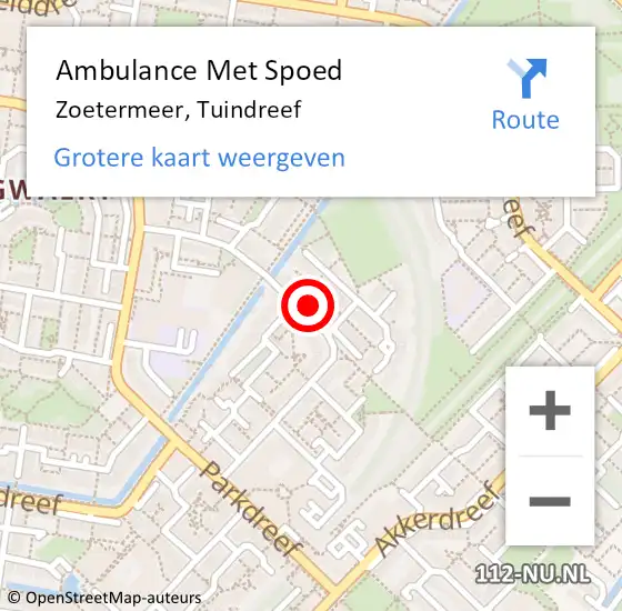 Locatie op kaart van de 112 melding: Ambulance Met Spoed Naar Zoetermeer, Tuindreef op 4 januari 2025 23:06