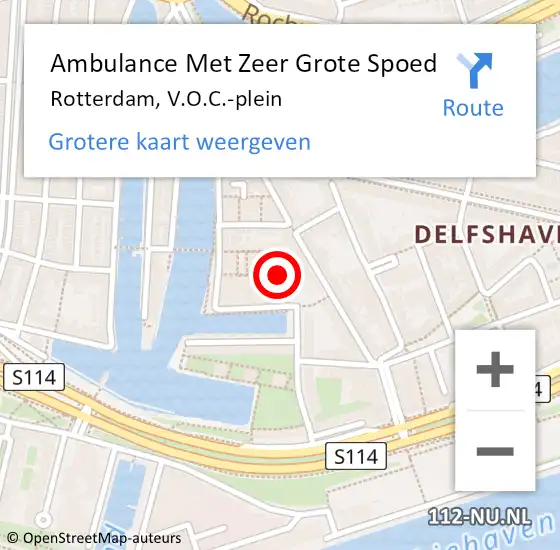 Locatie op kaart van de 112 melding: Ambulance Met Zeer Grote Spoed Naar Rotterdam, V.O.C.-plein op 5 januari 2025 00:50