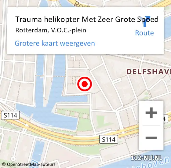 Locatie op kaart van de 112 melding: Trauma helikopter Met Zeer Grote Spoed Naar Rotterdam, V.O.C.-plein op 5 januari 2025 00:52