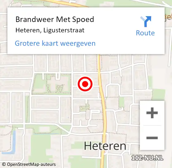 Locatie op kaart van de 112 melding: Brandweer Met Spoed Naar Heteren, Ligusterstraat op 5 januari 2025 01:08