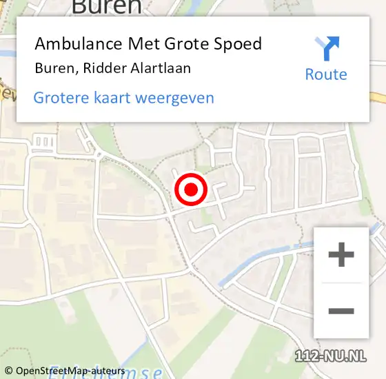 Locatie op kaart van de 112 melding: Ambulance Met Grote Spoed Naar Buren, Ridder Alartlaan op 1 november 2014 20:19