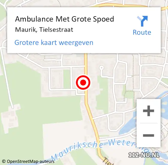 Locatie op kaart van de 112 melding: Ambulance Met Grote Spoed Naar Maurik, Tielsestraat op 1 november 2014 20:20