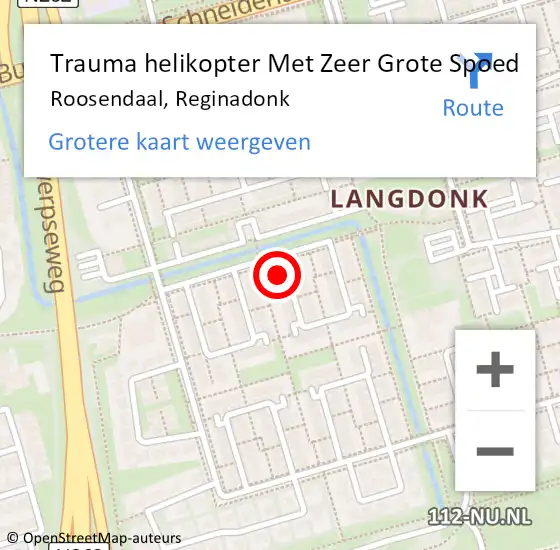 Locatie op kaart van de 112 melding: Trauma helikopter Met Zeer Grote Spoed Naar Roosendaal, Reginadonk op 5 januari 2025 02:27