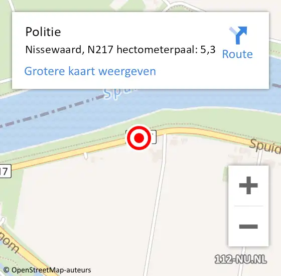 Locatie op kaart van de 112 melding: Politie Nissewaard, N217 hectometerpaal: 5,3 op 5 januari 2025 03:22