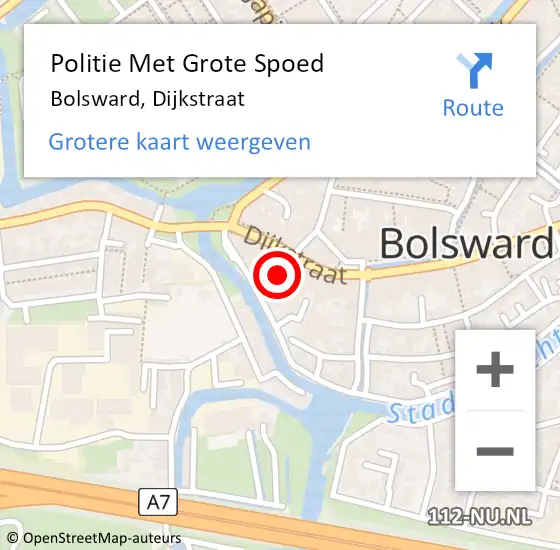 Locatie op kaart van de 112 melding: Politie Met Grote Spoed Naar Bolsward, Dijkstraat op 5 januari 2025 03:52