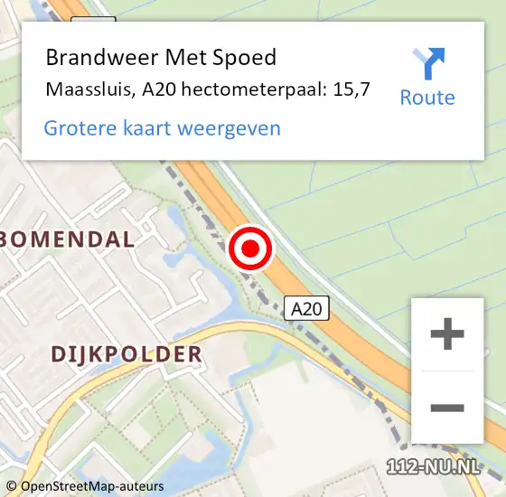 Locatie op kaart van de 112 melding: Brandweer Met Spoed Naar Maassluis, A20 hectometerpaal: 15,7 op 5 januari 2025 05:45