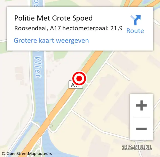 Locatie op kaart van de 112 melding: Politie Met Grote Spoed Naar Roosendaal, A17 hectometerpaal: 21,9 op 5 januari 2025 05:56