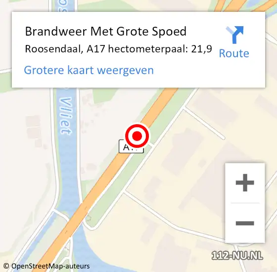 Locatie op kaart van de 112 melding: Brandweer Met Grote Spoed Naar Roosendaal, A17 hectometerpaal: 21,9 op 5 januari 2025 05:56