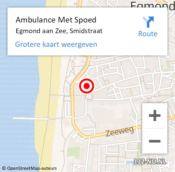 Locatie op kaart van de 112 melding: Ambulance Met Spoed Naar Egmond aan Zee, Smidstraat op 1 november 2014 20:33