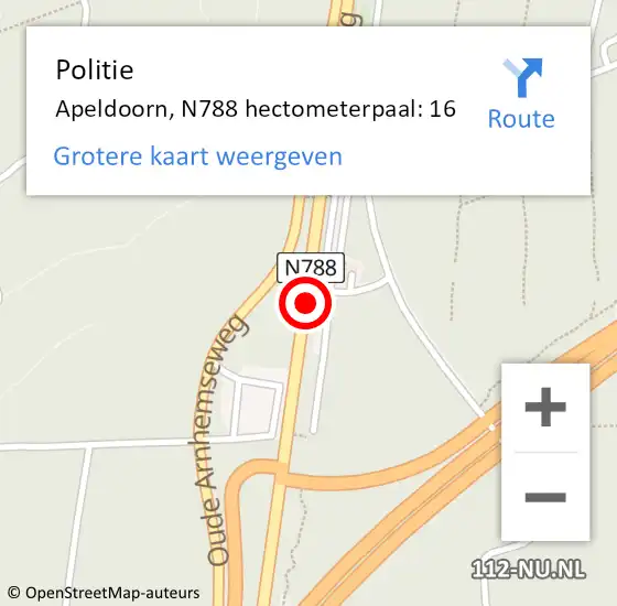 Locatie op kaart van de 112 melding: Politie Apeldoorn, N788 hectometerpaal: 16 op 5 januari 2025 07:05