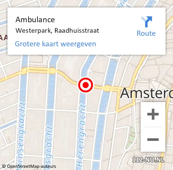 Locatie op kaart van de 112 melding: Ambulance Westerpark, Raadhuisstraat op 1 november 2014 20:48