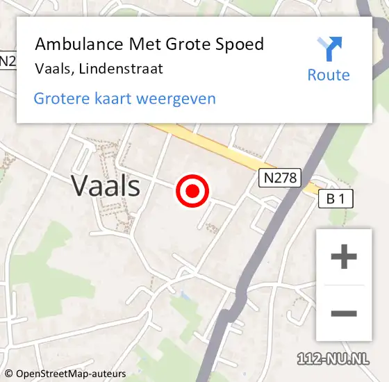 Locatie op kaart van de 112 melding: Ambulance Met Grote Spoed Naar Vaals, Lindenstraat op 1 november 2014 20:50