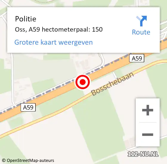 Locatie op kaart van de 112 melding: Politie Oss, A59 hectometerpaal: 150 op 5 januari 2025 09:19