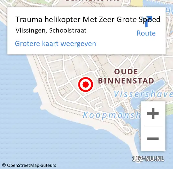 Locatie op kaart van de 112 melding: Trauma helikopter Met Zeer Grote Spoed Naar Vlissingen, Schoolstraat op 5 januari 2025 10:14