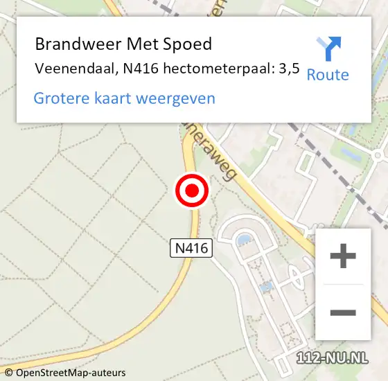 Locatie op kaart van de 112 melding: Brandweer Met Spoed Naar Veenendaal, N416 hectometerpaal: 3,5 op 5 januari 2025 10:16