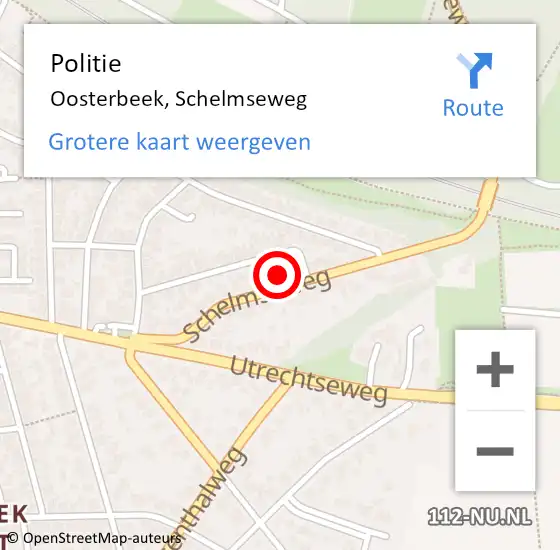 Locatie op kaart van de 112 melding: Politie Oosterbeek, Schelmseweg op 5 januari 2025 10:38