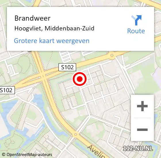 Locatie op kaart van de 112 melding: Brandweer Hoogvliet, Middenbaan-Zuid op 5 januari 2025 10:41