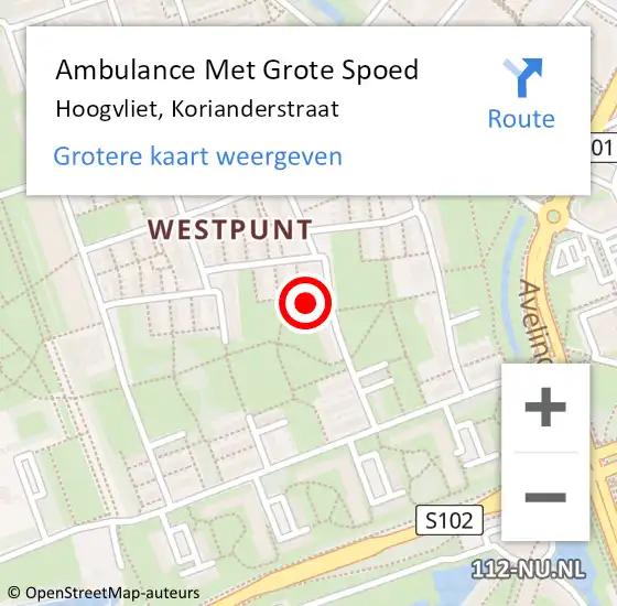 Locatie op kaart van de 112 melding: Ambulance Met Grote Spoed Naar Hoogvliet, Korianderstraat op 5 januari 2025 14:01