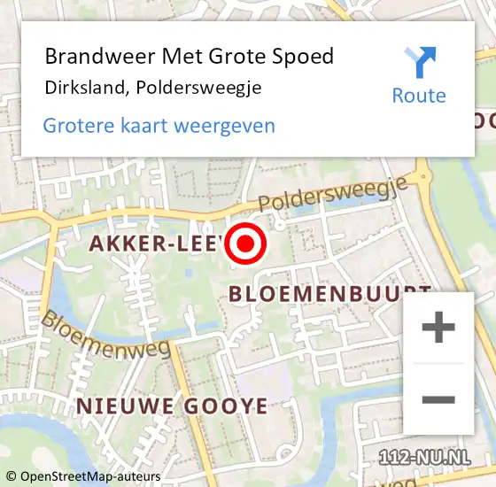 Locatie op kaart van de 112 melding: Brandweer Met Grote Spoed Naar Dirksland, Poldersweegje op 5 januari 2025 14:02