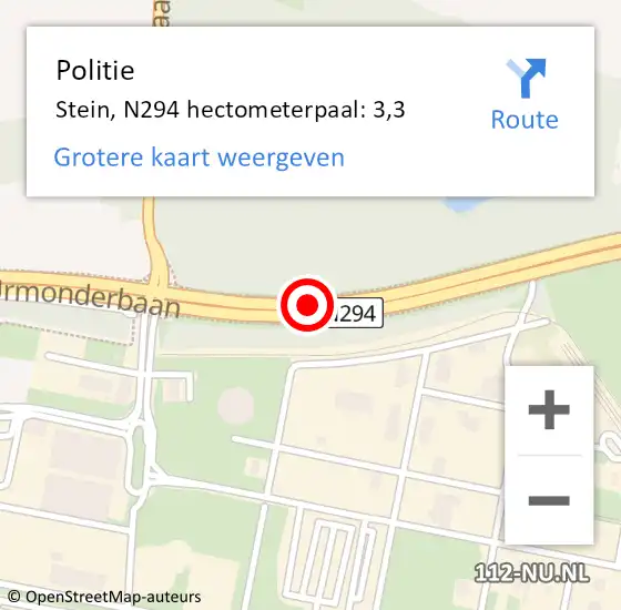 Locatie op kaart van de 112 melding: Politie Stein, N294 hectometerpaal: 3,3 op 5 januari 2025 14:32