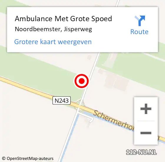 Locatie op kaart van de 112 melding: Ambulance Met Grote Spoed Naar Noordbeemster, Jisperweg op 5 januari 2025 14:35