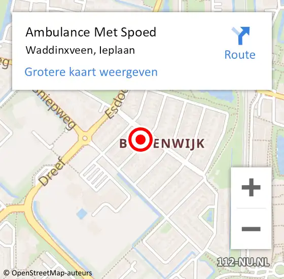 Locatie op kaart van de 112 melding: Ambulance Met Spoed Naar Waddinxveen, Ieplaan op 5 januari 2025 14:49