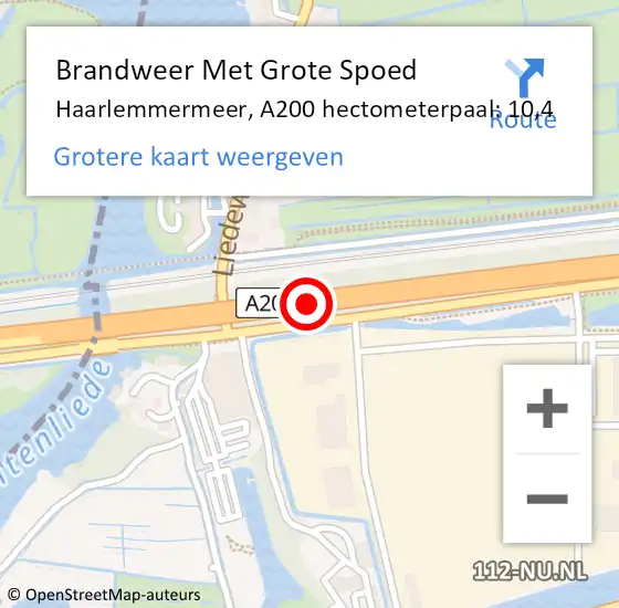 Locatie op kaart van de 112 melding: Brandweer Met Grote Spoed Naar Haarlemmermeer, A200 hectometerpaal: 10,4 op 5 januari 2025 14:56