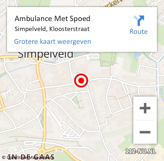 Locatie op kaart van de 112 melding: Ambulance Met Spoed Naar Simpelveld, Kloosterstraat op 1 november 2014 21:38