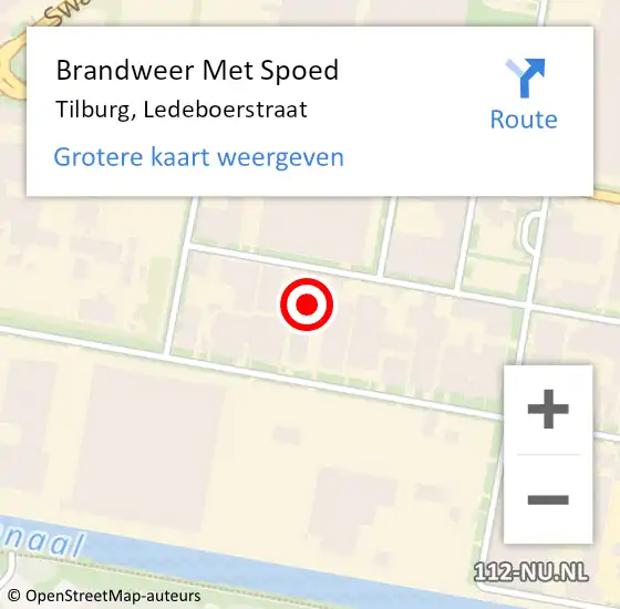 Locatie op kaart van de 112 melding: Brandweer Met Spoed Naar Tilburg, Ledeboerstraat op 5 januari 2025 15:37