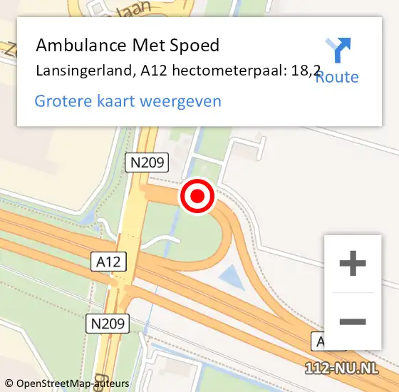 Locatie op kaart van de 112 melding: Ambulance Met Spoed Naar Lansingerland, A12 hectometerpaal: 18,2 op 5 januari 2025 16:03