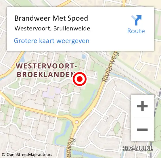 Locatie op kaart van de 112 melding: Brandweer Met Spoed Naar Westervoort, Brullenweide op 5 januari 2025 17:46