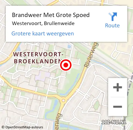 Locatie op kaart van de 112 melding: Brandweer Met Grote Spoed Naar Westervoort, Brullenweide op 5 januari 2025 18:01