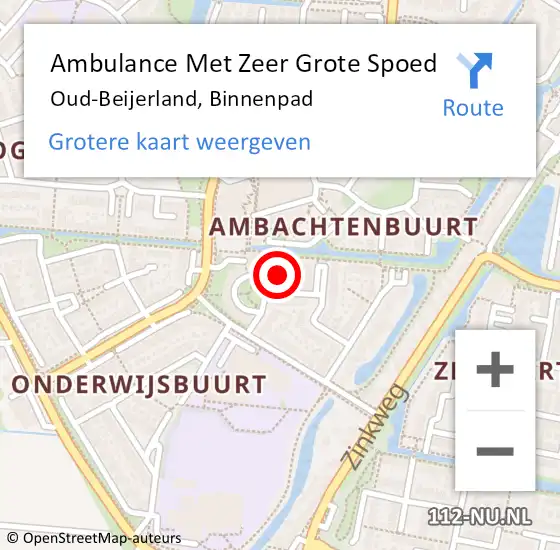 Locatie op kaart van de 112 melding: Ambulance Met Zeer Grote Spoed Naar Oud-Beijerland, Binnenpad op 5 januari 2025 18:06