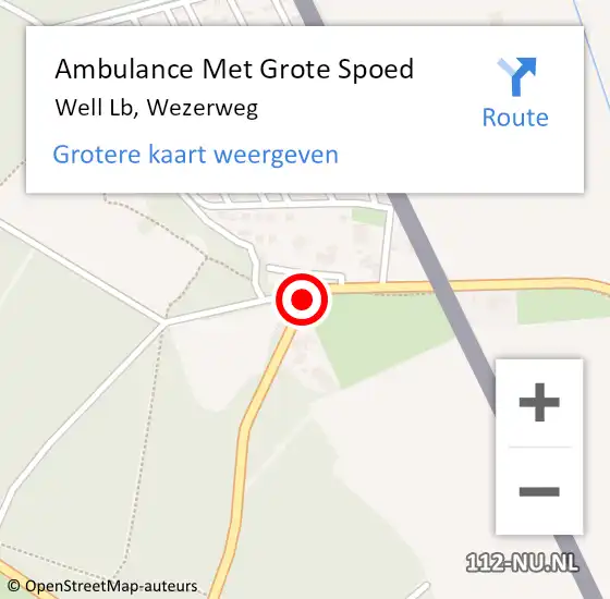 Locatie op kaart van de 112 melding: Ambulance Met Grote Spoed Naar Well Lb, Wezerweg op 19 oktober 2013 15:42