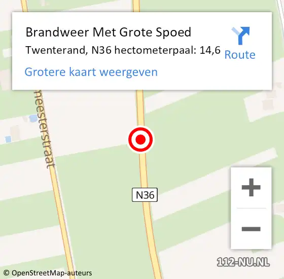 Locatie op kaart van de 112 melding: Brandweer Met Grote Spoed Naar Twenterand, N36 hectometerpaal: 14,6 op 5 januari 2025 18:46