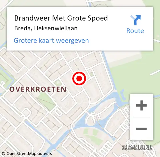 Locatie op kaart van de 112 melding: Brandweer Met Grote Spoed Naar Breda, Heksenwiellaan op 5 januari 2025 18:57