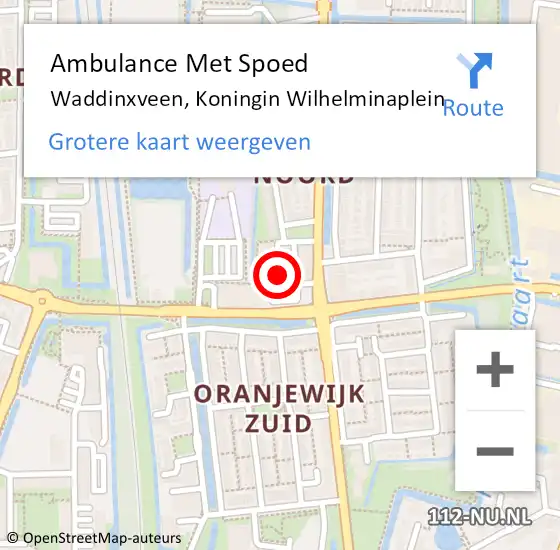 Locatie op kaart van de 112 melding: Ambulance Met Spoed Naar Waddinxveen, Koningin Wilhelminaplein op 5 januari 2025 19:22