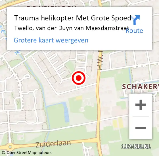 Locatie op kaart van de 112 melding: Trauma helikopter Met Grote Spoed Naar Twello, van der Duyn van Maesdamstraat op 5 januari 2025 19:26