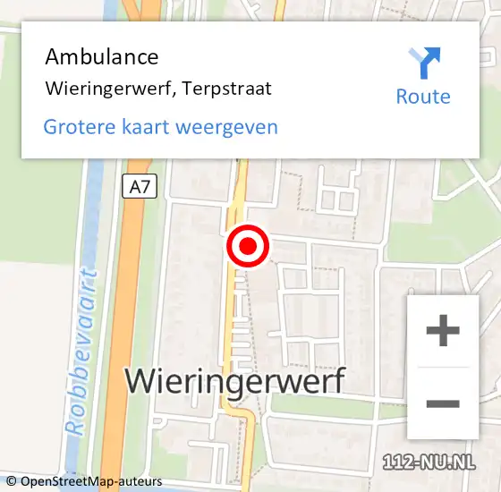 Locatie op kaart van de 112 melding: Ambulance Wieringerwerf, Terpstraat op 5 januari 2025 19:41