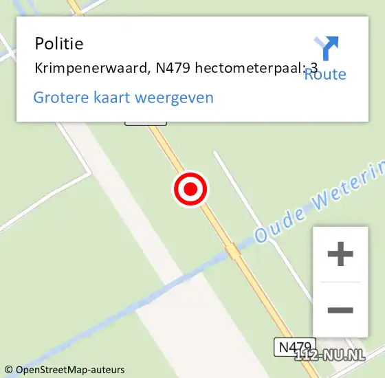 Locatie op kaart van de 112 melding: Politie Krimpenerwaard, N479 hectometerpaal: 3 op 5 januari 2025 19:56