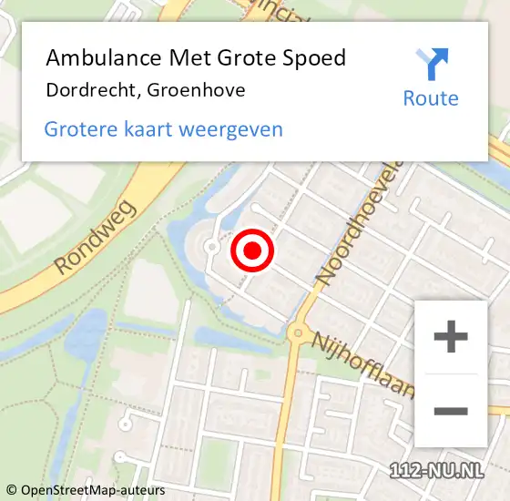 Locatie op kaart van de 112 melding: Ambulance Met Grote Spoed Naar Dordrecht, Groenhove op 5 januari 2025 20:03