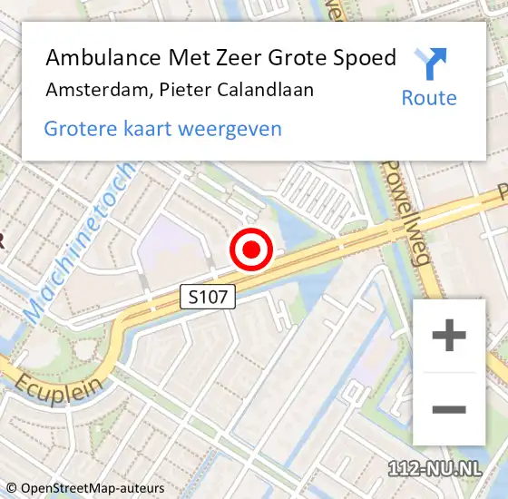 Locatie op kaart van de 112 melding: Ambulance Met Zeer Grote Spoed Naar Amsterdam, Pieter Calandlaan op 5 januari 2025 20:07