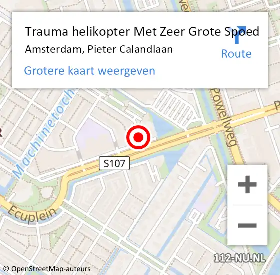 Locatie op kaart van de 112 melding: Trauma helikopter Met Zeer Grote Spoed Naar Amsterdam, Pieter Calandlaan op 5 januari 2025 20:08